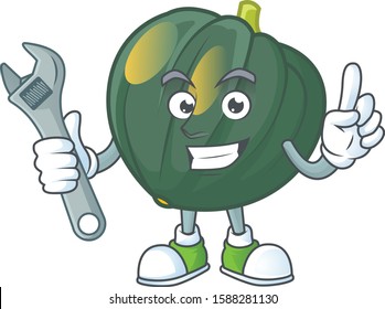 Smart and Professional Mechanic acorn squash cartoon character