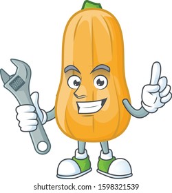 Smart and Professional Mechanic butternut squash cartoon character