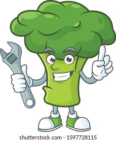 Smart and Professional Mechanic green broccoli cartoon character