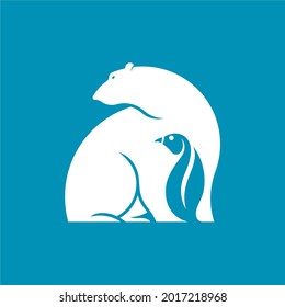 Smart, Professional, Minimalist, negative Space Polar Bear And Penguin Business Logo Brand Identity