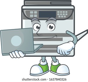 A smart professional office copier mascot icon working with laptop