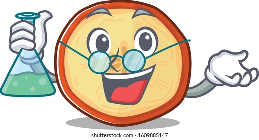 Smart Professor apple chips cartoon character with glass tube
