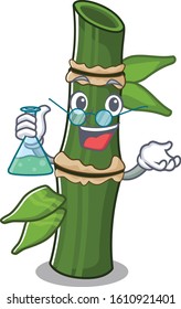 Smart Professor bamboo cartoon character with glass tube