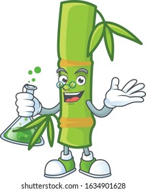 Smart Professor bamboo stick cartoon character with glass tube