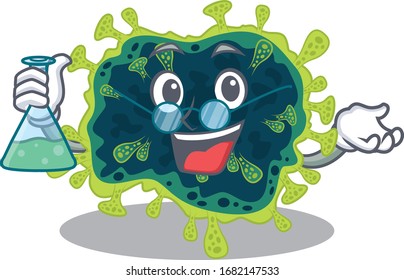 Smart Professor of beta coronavirus mascot design holding a glass tube