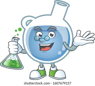 Smart Professor blue potion cartoon character with glass tube