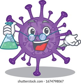 Smart Professor of bovine coronavirus mascot design holding a glass tube