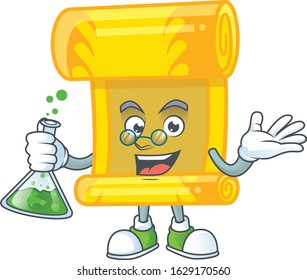 Smart Professor chinese gold scroll cartoon character with glass tube