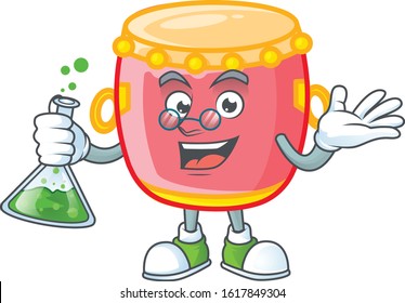 Smart Professor chinese red drum cartoon character with glass tube