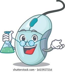 Smart Professor computer mouse cartoon character with glass tube