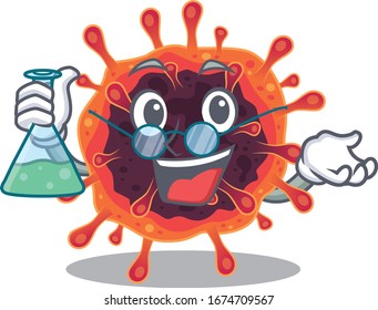 Profesor inteligente de diseño de mascota de zona de virus de la corona que contiene un tubo de vidrio
