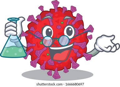 Smart Professor of coronavirus particle mascot design holding a glass tube