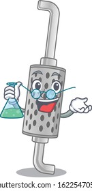 Smart Professor exhaust pipe cartoon character with glass tube