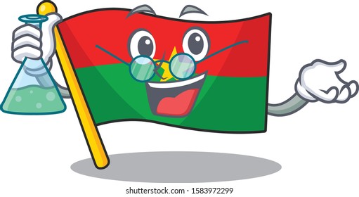 Smart Professor flag burkina faso cartoon character holding glass tube