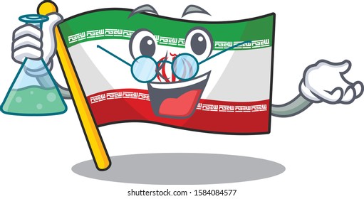 Smart Professor flag iran cartoon character holding glass tube