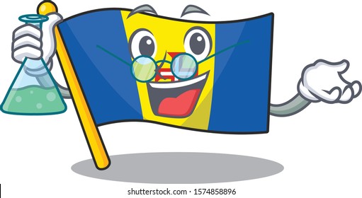 Smart Professor flag madeira cartoon character holding glass tube