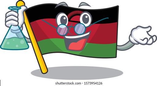 Smart Professor flag malawi cartoon character holding glass tube