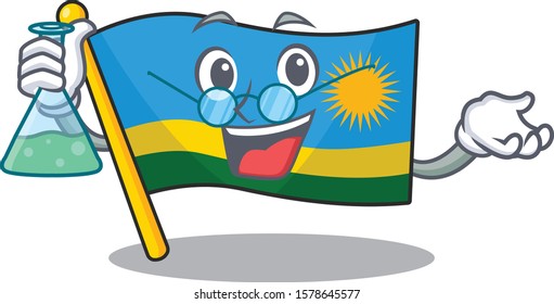 Smart Professor flag rwanda cartoon character holding glass tube