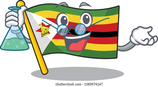 Smart Professor flag zimbabwe cartoon character holding glass tube