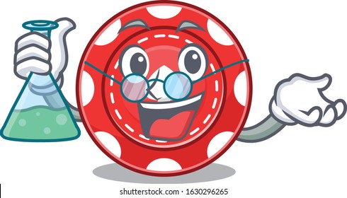 Smart Professor gambling chips cartoon character with glass tube