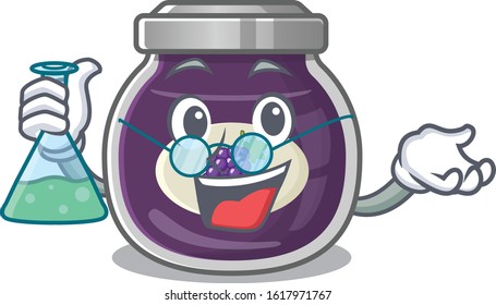 Smart Professor grape jam cartoon character with glass tube