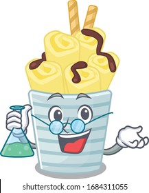 Smart Professor of ice cream banana rolls mascot design holding a glass tube