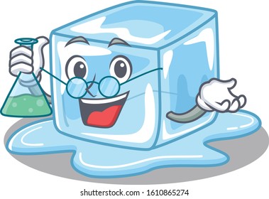 Smart Professor ice cube cartoon character with glass tube