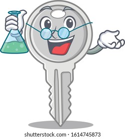 Smart Professor key cartoon character with glass tube