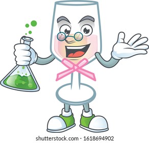 Smart Professor pink glass of wine cartoon character with glass tube