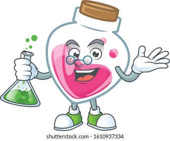 Smart Professor pink potion cartoon character with glass tube