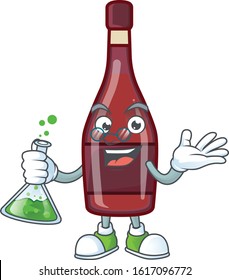 Smart Professor red bottle wine cartoon character with glass tube