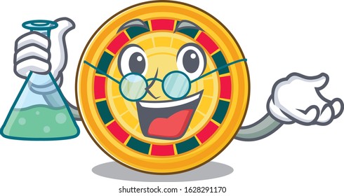 Smart Professor roulette cartoon character with glass tube