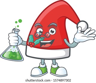 Smart Professor santa claus hat cartoon character holding glass tube