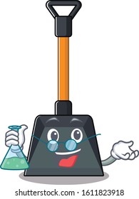 Smart Professor snow shovel cartoon character with glass tube