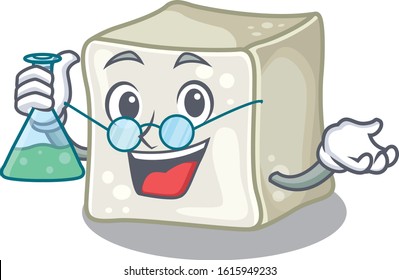 Smart Professor sugar cube cartoon character with glass tube