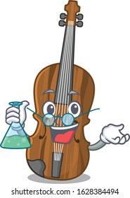 Smart Professor violin cartoon character with glass tube
