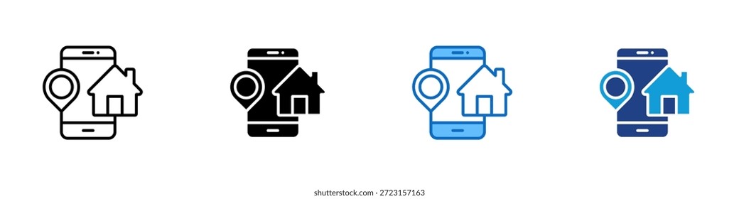 Vector de diseño de íconos de estilo múltiple de Smart Property - teléfono móvil con un pin de casa y ubicación que representa servicios inmobiliarios inteligentes y plataformas inmobiliarias digitales