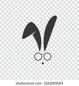 Smart rabbit wearing goggles-cute bunny goggles logo transparent png background-black flat hipster rabbit logo with glasses isolated on png background.