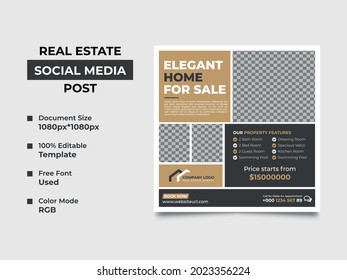 smart real estate agency social media post template design with four image placement, awesome color used in the shapes. eye-catchy, editable, professional design. vector square banner, eps 10