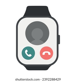 Smart rectangle watch  with incoming call screen. Vector illustration
