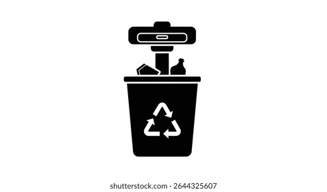 Uma lixeira inteligente para digitalizar e classificar items.jpg	Smart Recycling Bin Scanning Sorting Items Sustainable Future (Limpeza inteligente da lixeira ao digitalizar os itens)	Uma lixeira inteligente inteligente escaneia e classifica de forma autônoma vários itens, promove