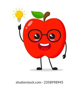 smart red apple character. Funny fruit got inspiration idea cartoon emoticon in flat style. apple emoji vector illustration
