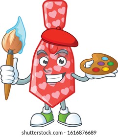 Smart red love tie painter mascot icon with brush