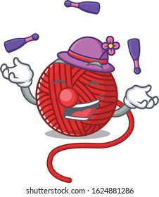 Smart red wool yarn cartoon character design playing Juggling
