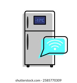  Smart refrigerator with digital display showing temperature -17°C. and can be connected to the internet for smart features. Relevant for advanced home appliances and smart home technology