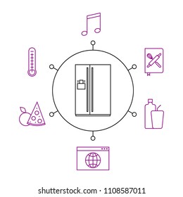 Smart refrigerator, smart home, iot flat vector illustration. Concept of the Internet of things, elements of a smart home. Smart and modern refrigerator functions.