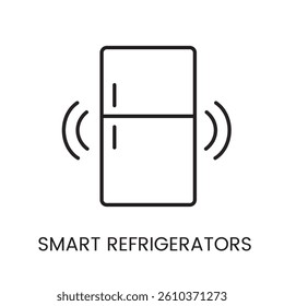 Smart refrigerator icon for connected kitchen technology and intelligent food management systems, editable stroke