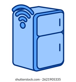 Ícone de refrigerador inteligente representado pelo estilo azul de refrigerador automático.