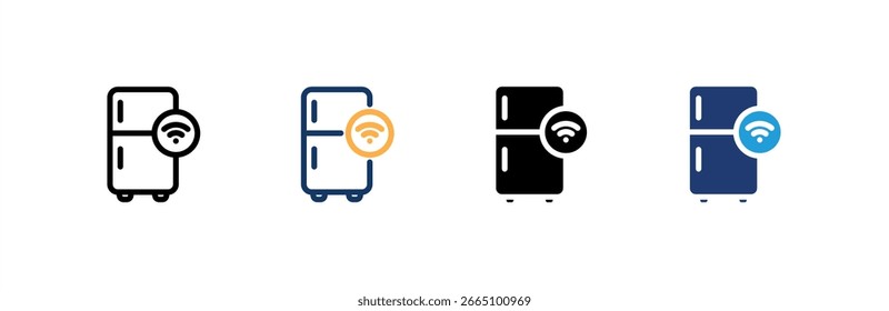 Ícone de refrigerador inteligente definir coleção de vários estilos. Ilustração vetorial.