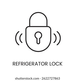 Vetor de ícone de trava de refrigerador inteligente, com traço editável, perfeito para aplicativos de segurança alimentar, sistemas à prova de crianças e segurança de cozinha inteligente.
